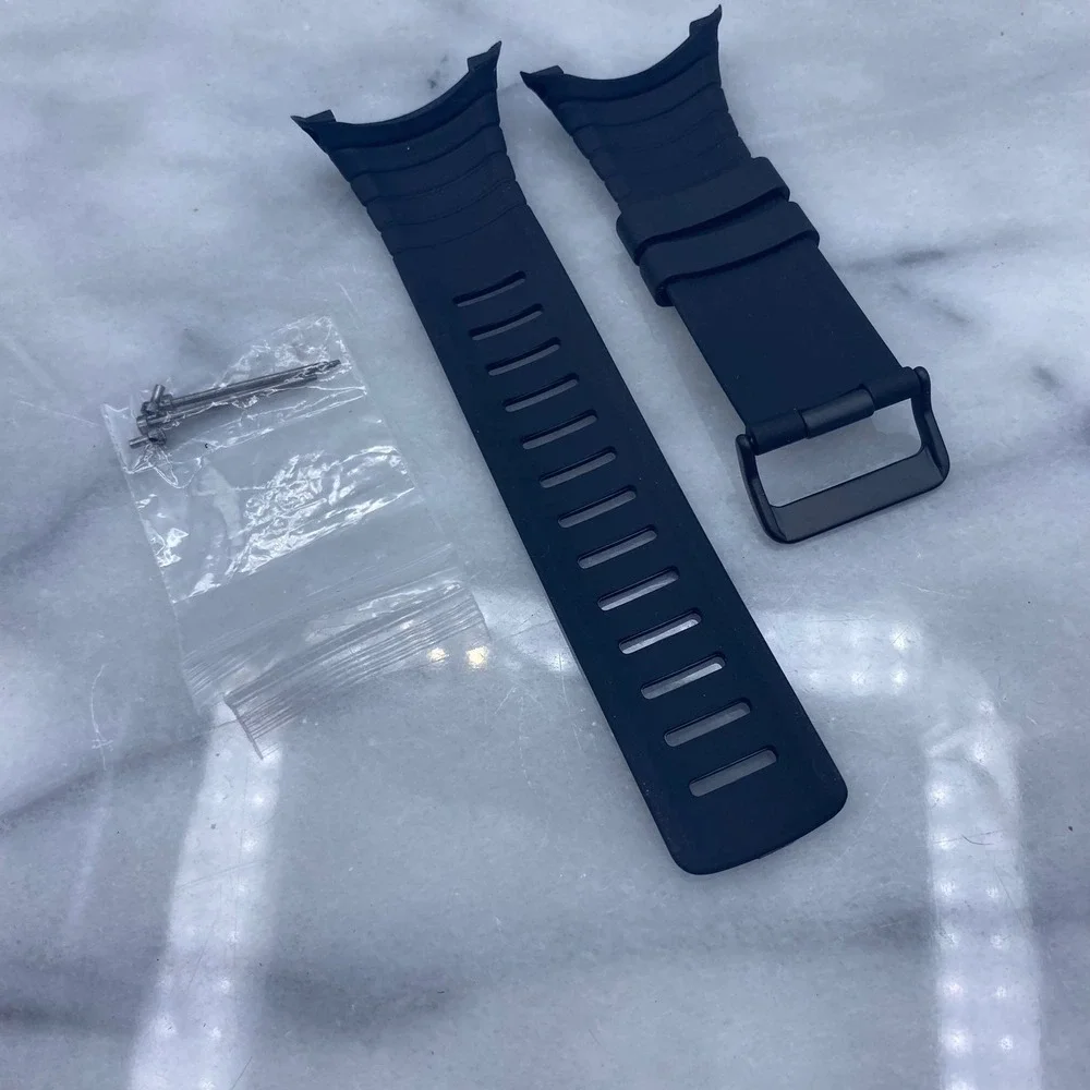 Sunto Core Mens 28mm Watch Band Black Silicone Rubber Ribbed‎ Sport Strap Pins